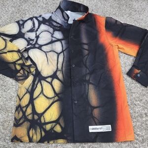 Kelly Obi Mens Button Up Shirt Abstract Butterfly Wing Artsy Workwear XL Black